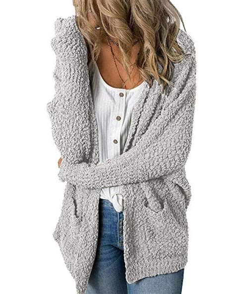 Imily Bela Womens Fuzzy Chunky Cardigan Popcorn Oversized Sherpa Slouchy Open Sweater Coat