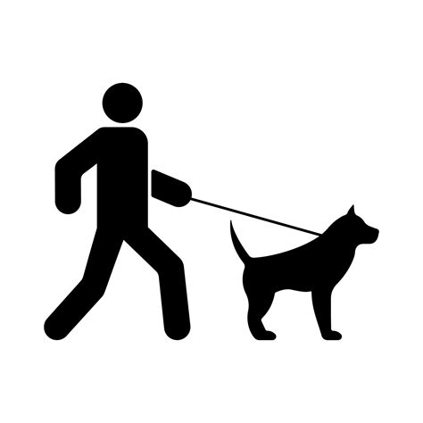 Man Walk With Dog On Leash Black Silhouette Icon Boy With Domestic