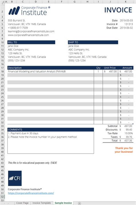 Excel Invoice Template Download Free Templates At Cfi Marketplace