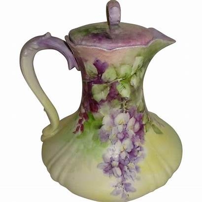 Painted Hand Chocolate Pot Limoges French Lilacs
