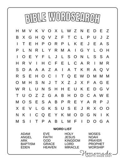 Free Printable Bible Word Search Puzzles For Kids