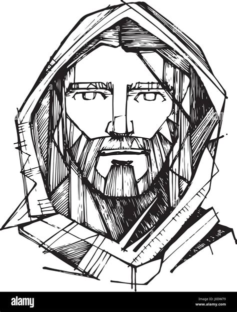 Hand Drawn Vector Illustration Or Drawing Of Jesus Christ Face Stock