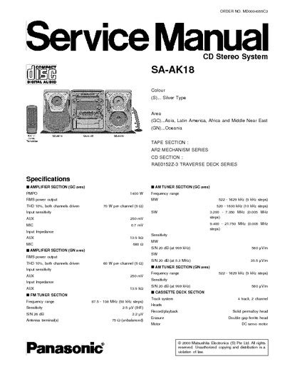 Panasonic Ms Sa Ak18 Service Manual Repair Schematics