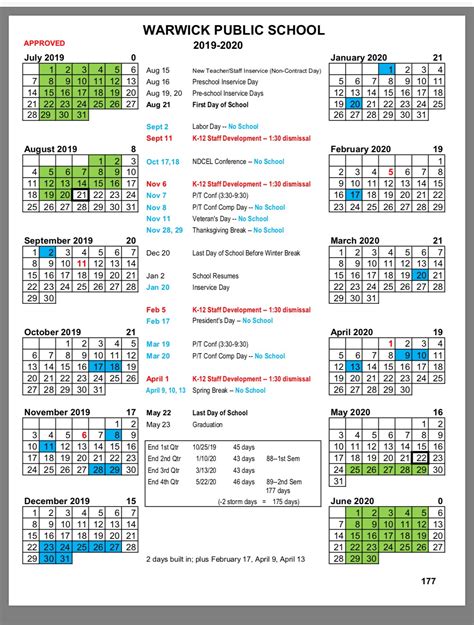 Warwick Public Schools Calendar 2020