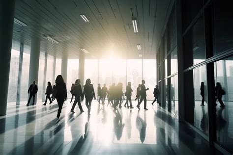Business People Walking In Modern Office Building Crowd Of Corporate