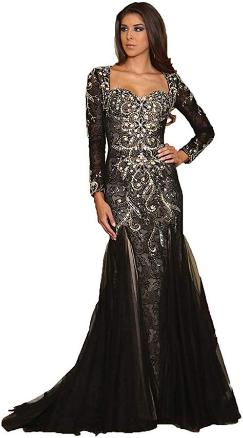 Royal Queen Rq7210 Womens Formal Long Sleeve Stretchy Evening Gown Black 4