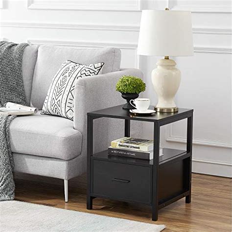 Vecelo Modern Nightstand With Drawer Square End Side Table For Bedroom