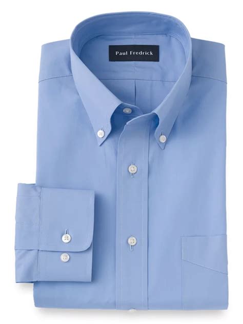 Pure Cotton Broadcloth Solid Color Button Down Collar Dress Shirt