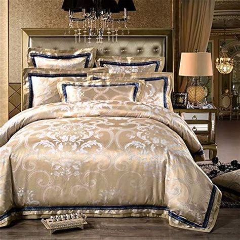 No11 20 Gray Gold Jacquard Bedding Sets 6pc4pc Queen King Size Duvet