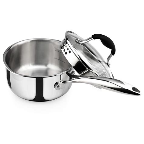 Avacraft Tri Ply Stainless Steel Saucepan With Glass Strainer Lid Two