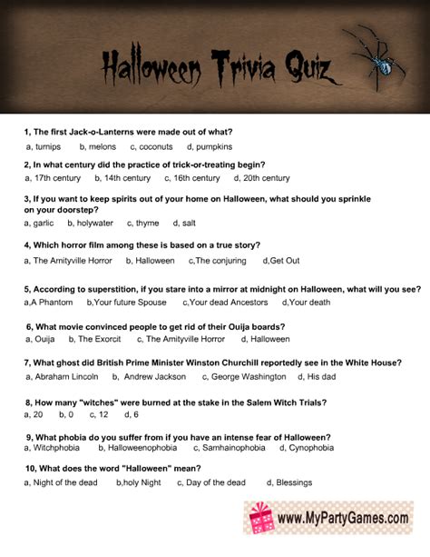 Free Printable Halloween Trivia Quiz For Adults Halloween Facts