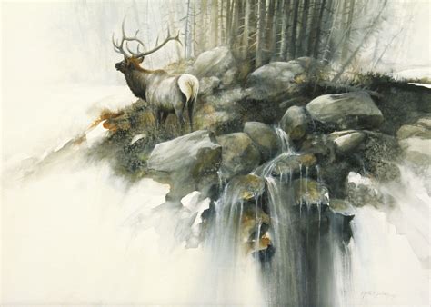 Call Across The Valley Elk 15x20 Watercolor Watercolor Art
