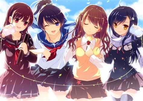 Original Anime Girl School Uniform Friends Girls Cute Beautiful Dress Long Hair Wallpaper