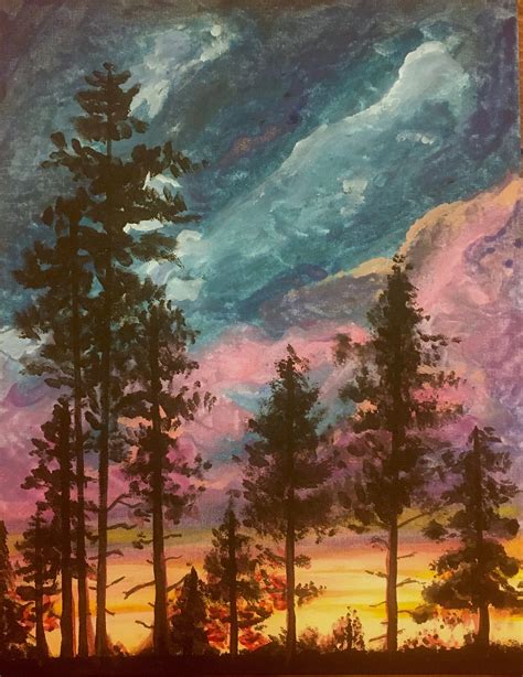 Forest Sunset Original Acrylic Painting 11x14 Bright Etsy