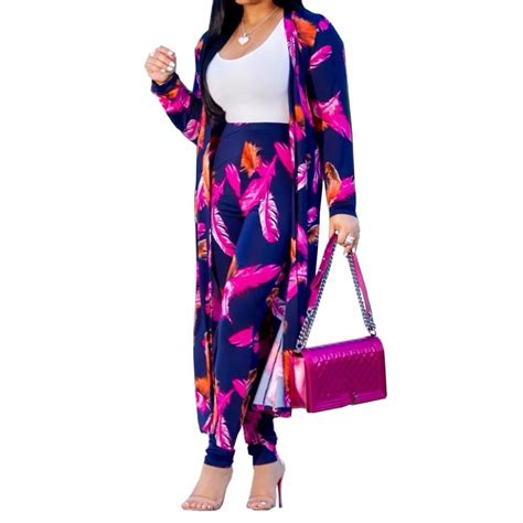 Two Piece Matching Sets Sexy Printed 2 Piece Set Women Clothes 2018 Long Cardigan Topspants