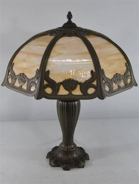 Signed Miller Art Nouveau Eight Panel Slag Glass Lamp In Caramel For Sale At 1stdibs