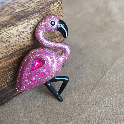 Vintage Flamingo Brooch Pink 80s Flamingo Pin Or Brooch Sparkly