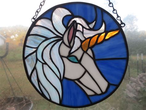 Unicorn Fantacy Pagan Wicca Stained Glass Suncatcher Stained Glass Stained Glass Suncatcher
