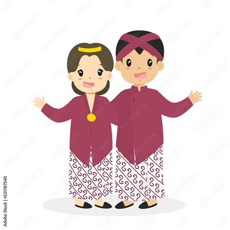 Indonesian Children Wearing Jogjakarta Traditional Dress Cartoon Vector