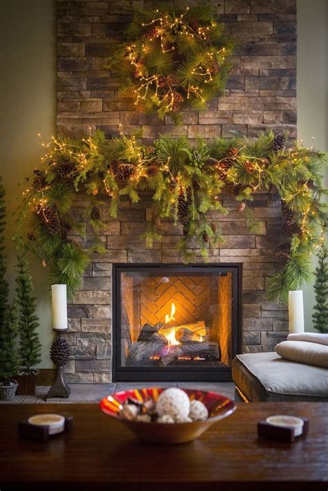 Christmas Wreaths Over Fireplace In Living Room Holiday Fireplace