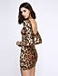 Women S Club Sexy Bodycon Dress Leopard U Neck Mini Long Sleeve Brown