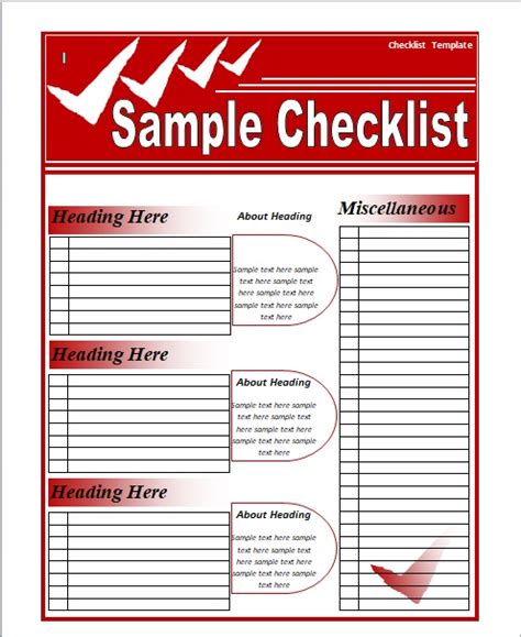 Sample Checklist Free Word Templates Images