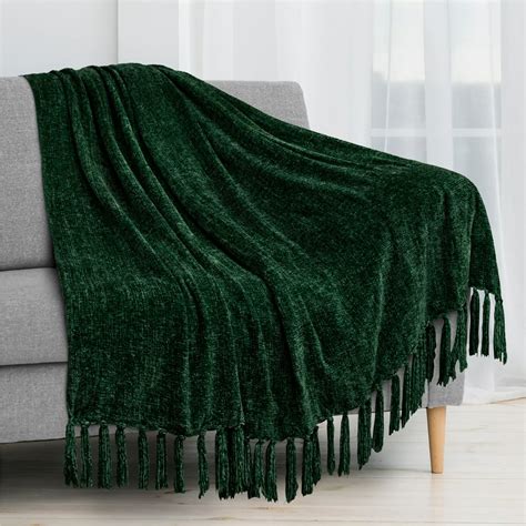 Pavilia Chenille Tassel Fringe Throw Blanket Velvety Texture
