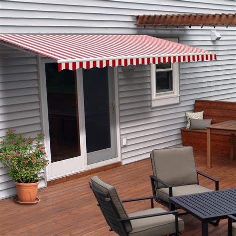 Aleko 10x8 Retractable Patio Awning Red And White Striped Color