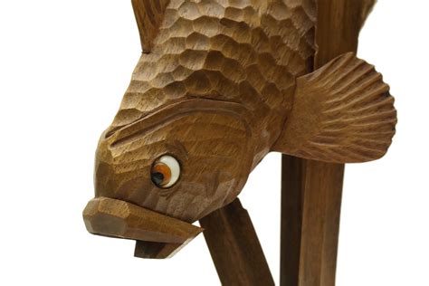 Art Deco Fish Sculpture Carved Wood Fish Figurine Coastal Home Decor