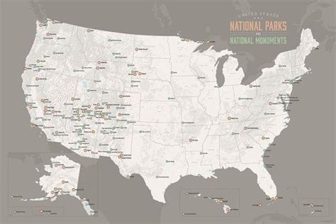Us National Parks Monuments And Forests Map 24x36 Poster Etsy