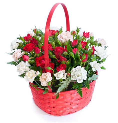 Frische blumensträuße von floristen gebunden. Bright Blumenstrauß im Korb isoliert ower weißem ...