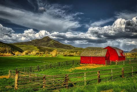 Squaw Mountain Barn Farm Ranch Landscape Sky Clouds Mood Hdr