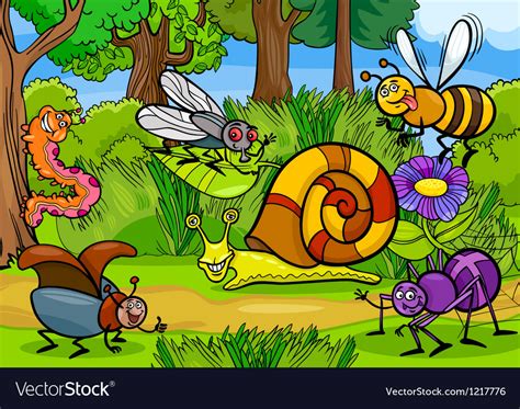 Cartoon Insects On Nature Rural Scene Royalty Free Vector