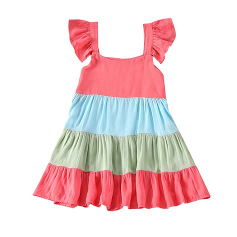 2 7y Summer Princess Kids Girls Sundress Rainbow Colorful Striped