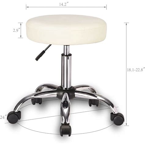 Rolling Stool Adjustable Swivel Drafting Chair Round Pu Leather Cream