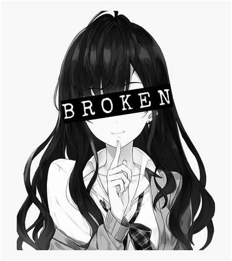 Animegirl Blackandwhite Greyscale Broken Depression Cute Depressed Anime Girl HD Png Download