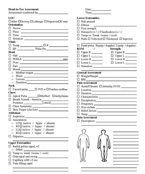Printable Head To Toe Assessment Form Pdf Download Get Free Form
