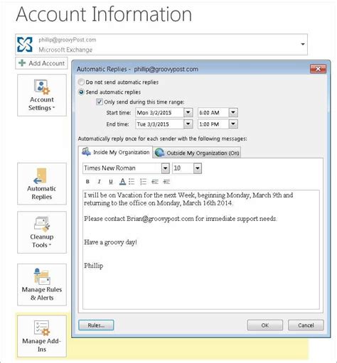 Set Automatic Reply Out Of Office Message In Outlook For Windows Hot Sex Picture