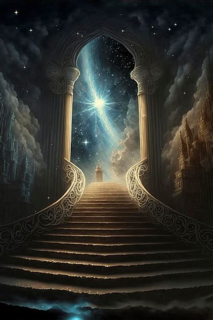 Premium Ai Image Light Castle In Heaven Universe Inside Stairs