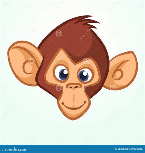 Happy Cartoon Monkey Head Vector Icon Of Chimpanzee Design For
