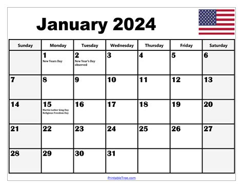 2024 January Calendar With Holidays Printable Free 1 October And