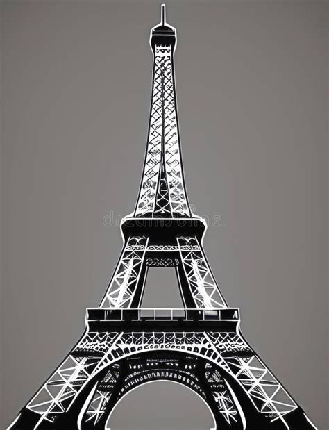 Eiffel Tower In Paris France Black And White Illustration Stock