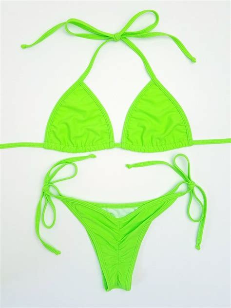 Neon Green Micro Scrunch Bottom Bikini Etsy In 2020 Scrunch Bikini Bottoms Womens Swimsuits