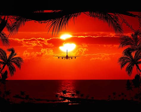 Hd Wallpaper Red Tropical Sunset Sunset Seasons Summer Ocean