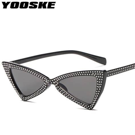 Yooske Diamond Triangle Sunglasses Women Brand Luxury Crystal Cat Eye Sun Glasses Ladies Small