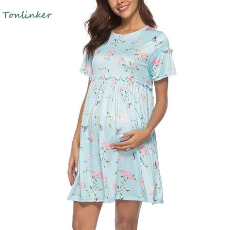 2018 New Summer Maternity Clothes Casual Pregnants Clothing Maternity Floral Print Dress Bell