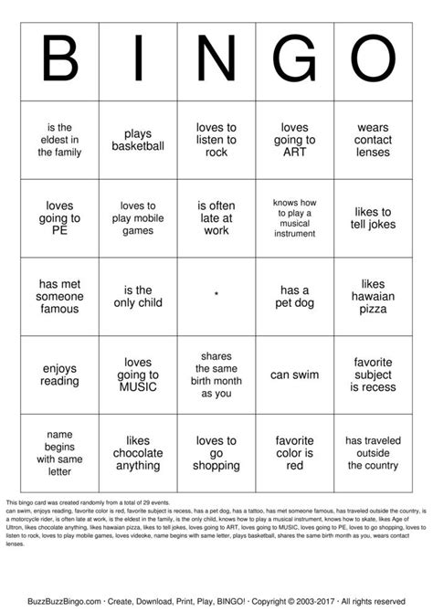 Human Bingo Template