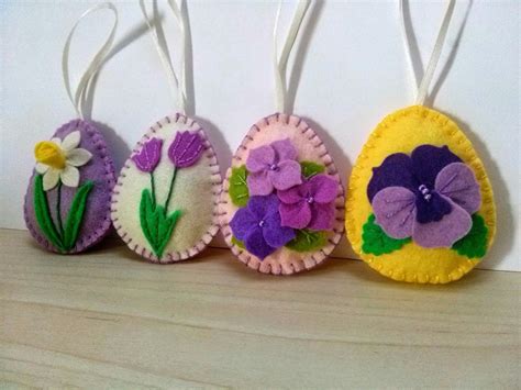 Felt Easter Decoration Felt Egg With Flowers Set By Dusicrafts