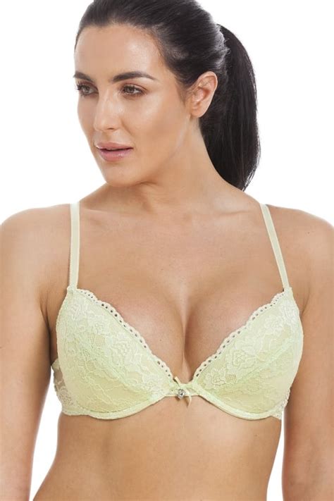 Camille Womens Ladies Lime Green Padded Plunge Push Up Lace Lingerie Bra Size 32d 40g
