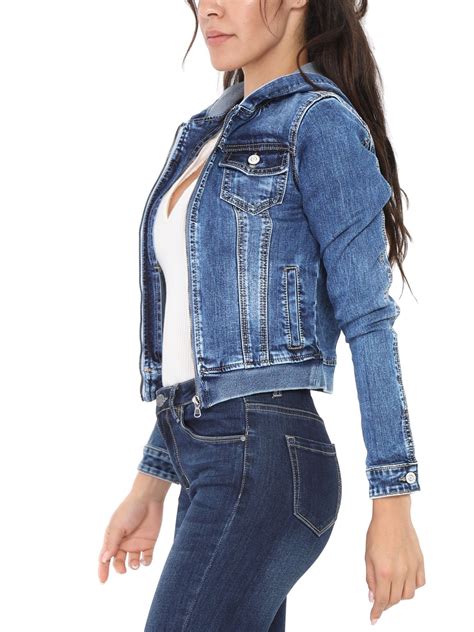 Womens Size 14 12 10 8 6 Stretch Denim Jacket Hooded Jean Jackets Stonewash Blue Ebay